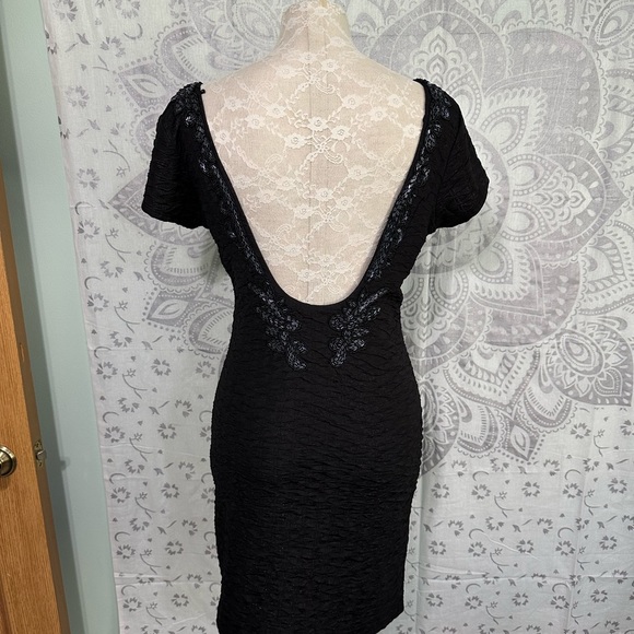 Nwt $198 Free People Low Back Beaded Shimmer Black Bodycon Short Sleeve Dress L - Picture 8 of 13